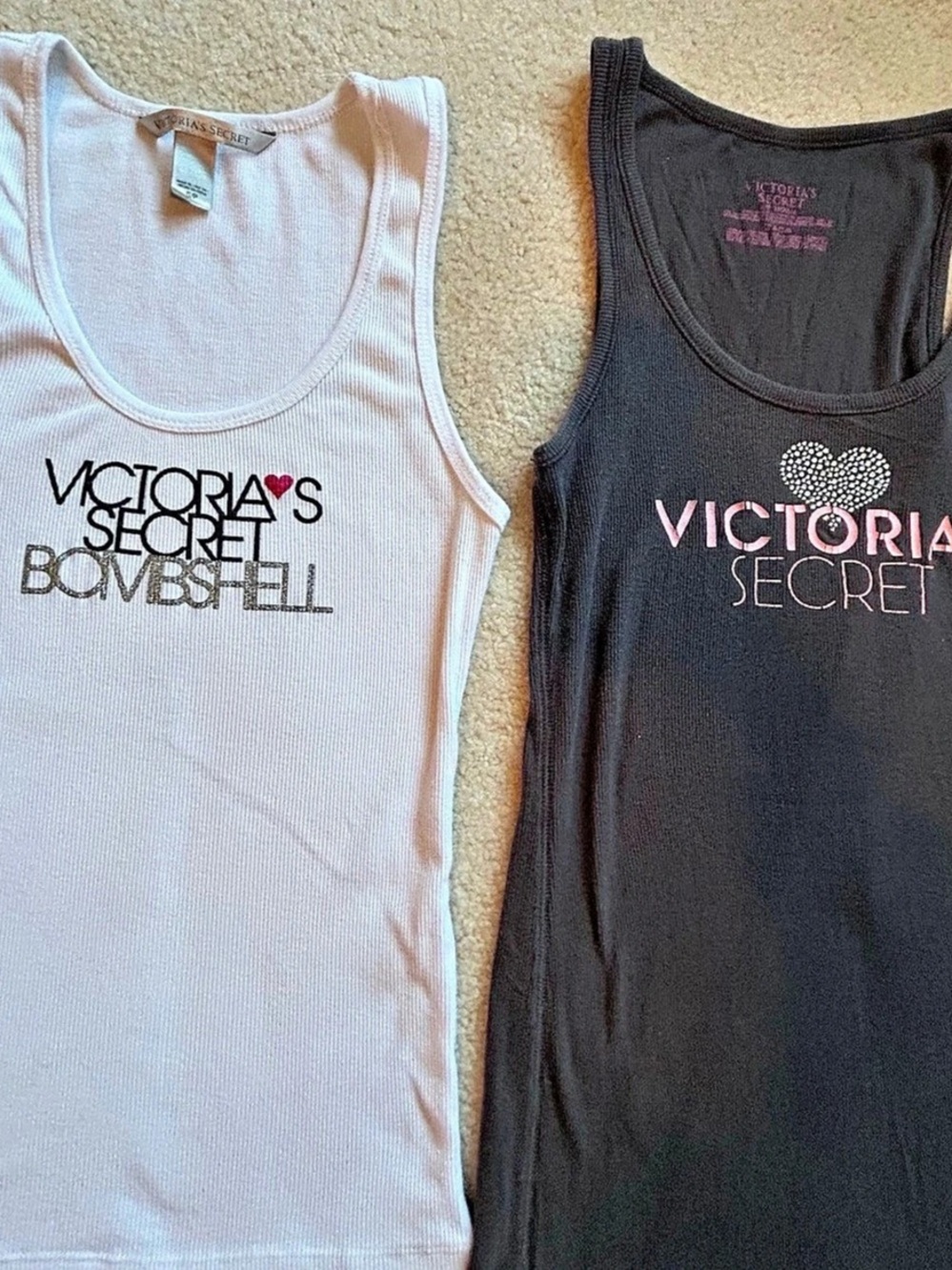 Victoria's Secret Y2K Vintage White & Gray Tank Top Sz Small